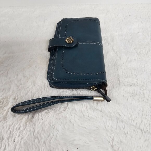 Charm Infinite Teal Wristlet Wallet Faux Leather Zip Around Western - Picture 2 of 10